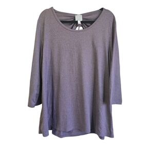Sunday Womens XL Heather Purple Open Back Tie 3/4 Sleeve Knit Top Relaxed Fit